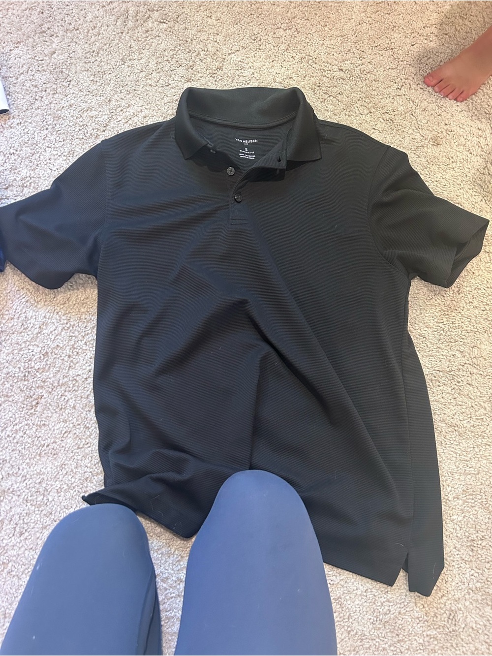Van Heusen Black Men's Polo Shirt — Short Sleeve Knit